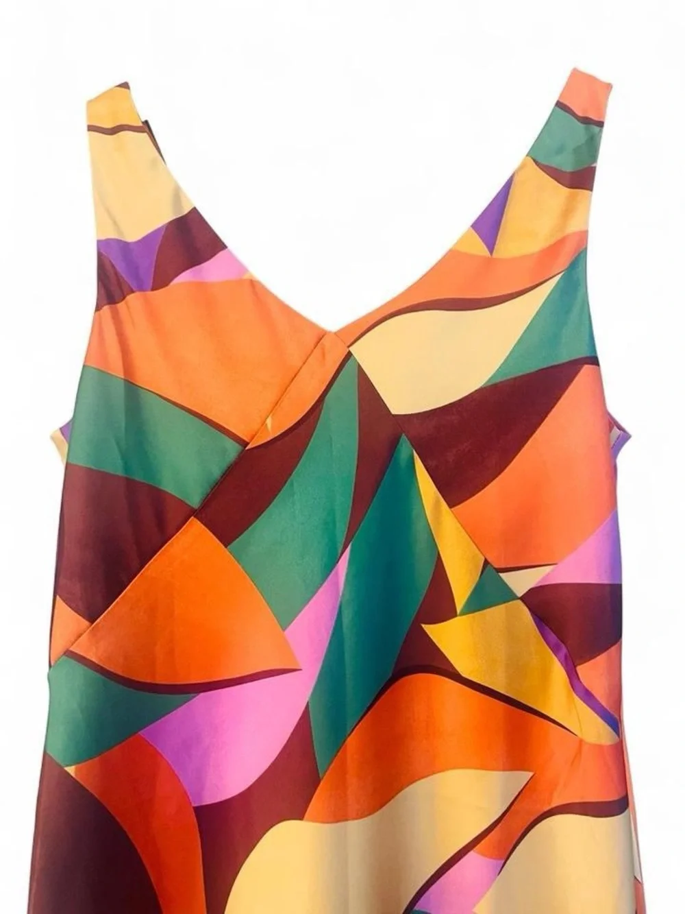NWT Joie Bessia Satin Abstract Leaf Print V-Neck Slip Maxi Dress M